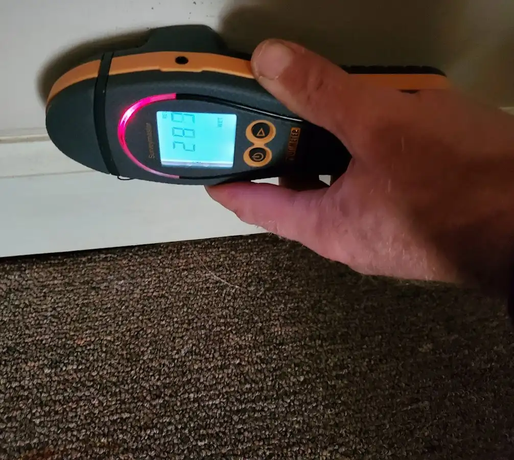 Moisture detection at baseboard during Sewage Cleanup & Sanitation in Brea